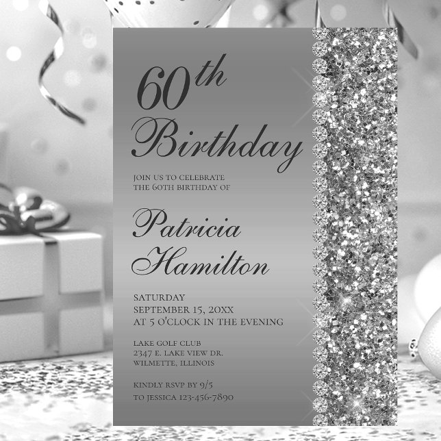 60th Elegant Silver Birthday Invitation (Creator Uploaded)