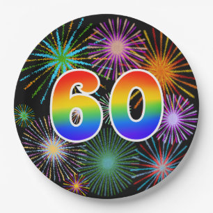 60th Event - Fun, Colorful, Bold, Rainbow 60 Paper Plate