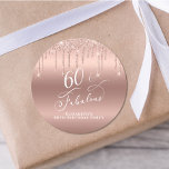 60th Fabulous Birthday Party Rose Gold Glitter Classic Round Sticker<br><div class="desc">Send out your sixtieth birthday party invitations and correspondence sealed with these chic and elegant personalised stickers. "60 & Fabulous" is written in stylish white script against a rose gold background,  with rose gold faux glitter dripping from the top. Personalise with your name.</div>