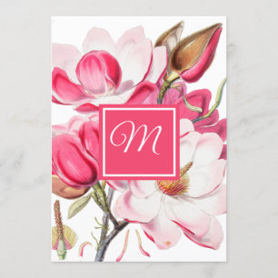 60th Floral Pink Elegant  Monogram Birthday Invitation