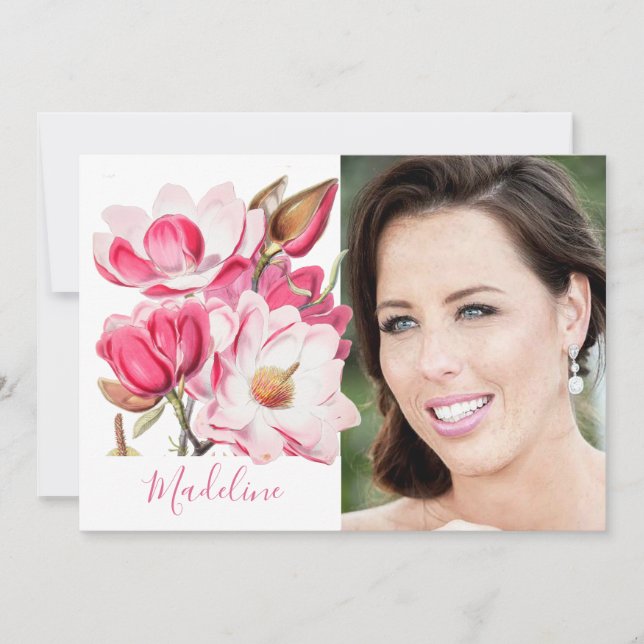 60th Floral Pink Spring Elegant Photo Birthday Invitation (Front)