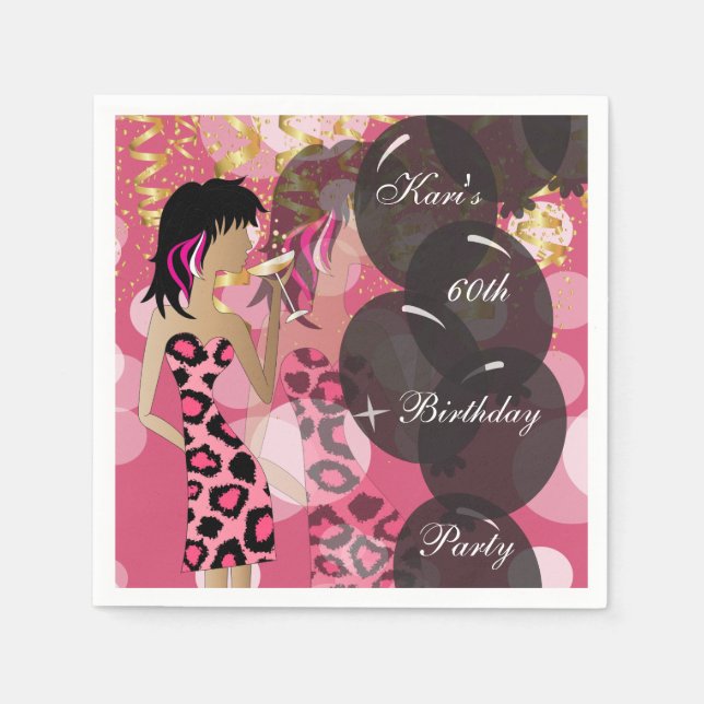 60th Girl Birthday Bash Party | Template | DIY Napkin (Front)