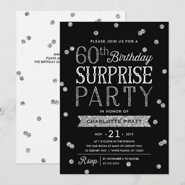 60th Glitter Confetti Surprise Party Invitation (Front/Back)