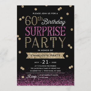 60th Glitter Confetti Surprise Party Invitation