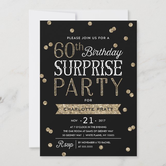 60th Glitter Confetti Surprise Party Invitation (Front)