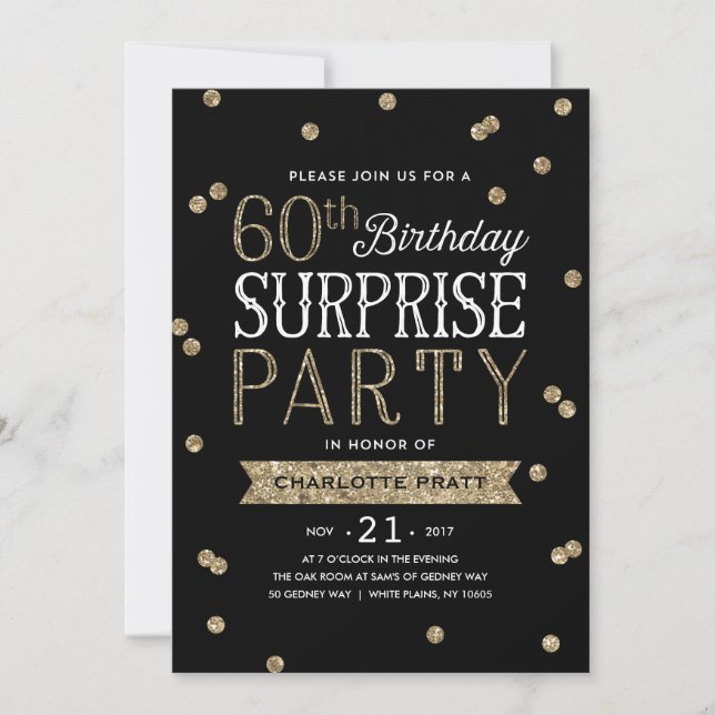60th Glitter Confetti Surprise Party Invitation (Front)