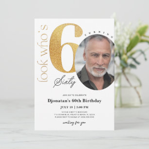 60th Gold Birthday Invitation with Photo