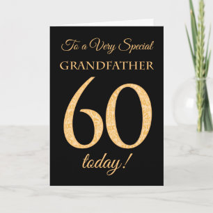 60th Gold-effect on Black, Grandfather Birthday Card