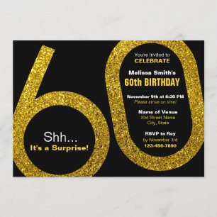 60th Gold Glitter Birthday Invitation