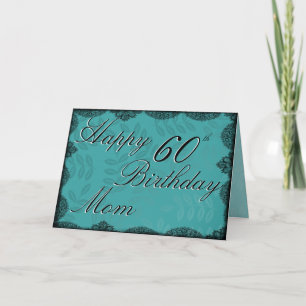 60th Happy Birthday Card - Teal Vintage Lace