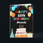 60th Happy Birthday Colourful Balloons Cake Black Card<br><div class="desc">60th Happy Birthday Colourful Balloons Cake Black with personalised name. For further customisation,  please click the "Customise it" button and use our design tool to modify this template.</div>