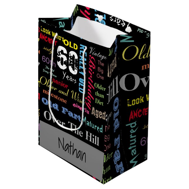 60th Happy Birthday in a Graffiti Style Medium Gift Bag (Front Angled)