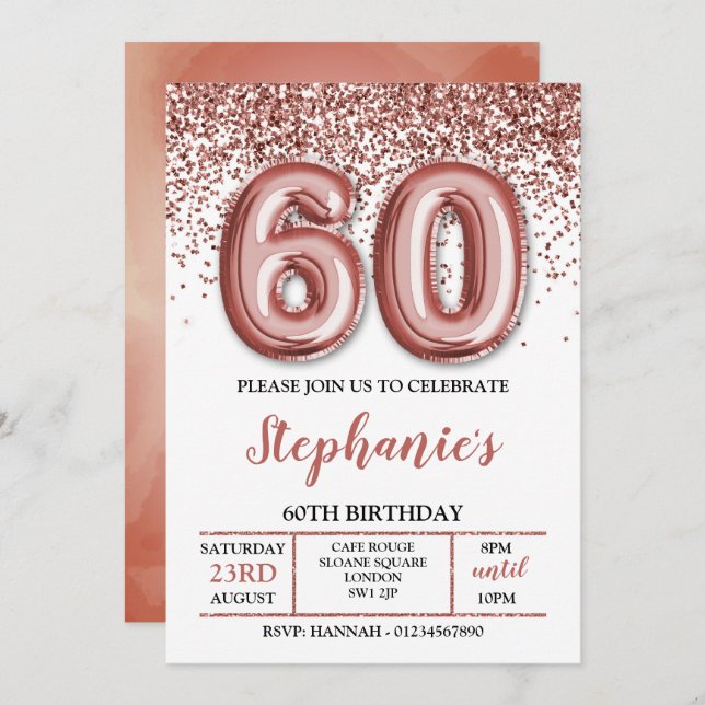 60th Invite, Rose Gold Invitation (Front/Back)