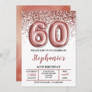 60th Invite, Rose Gold Invitation