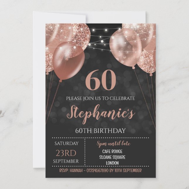60th Invite Rose Gold Invitation (Front)