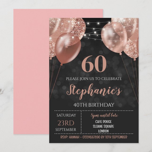 60th Invite Rose Gold Invitation (Front/Back)