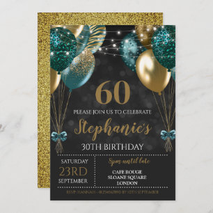 60th Invite Teal Green Gold Invitation