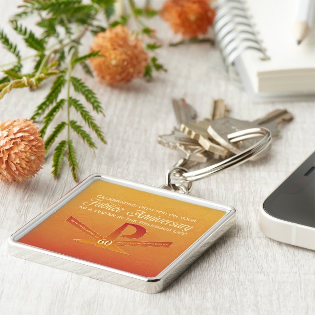 60th Jubilee Anniversary Nun Pax Cross, Orange Key Ring (Side)