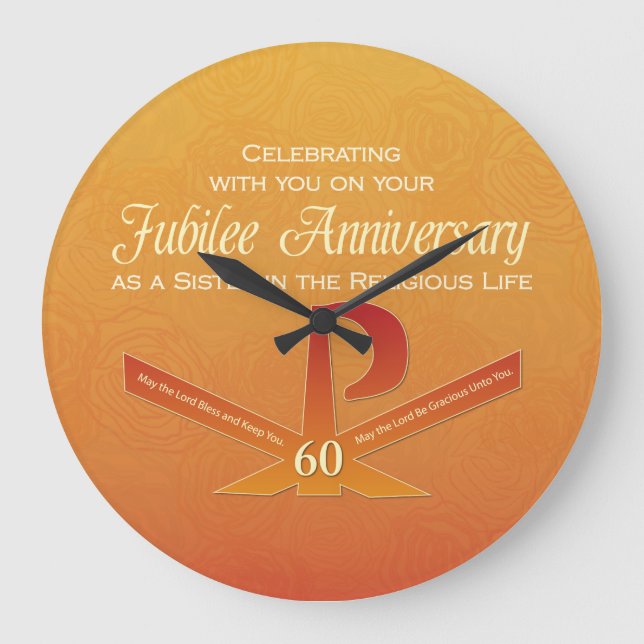 60th Jubilee Anniversary Nun Pax Cross, Orange Large Clock (Front)