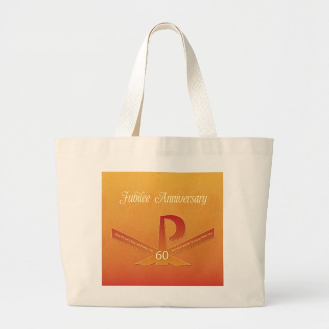 60th Jubilee Anniversary Nun Pax Cross, Orange Large Tote Bag (Front)