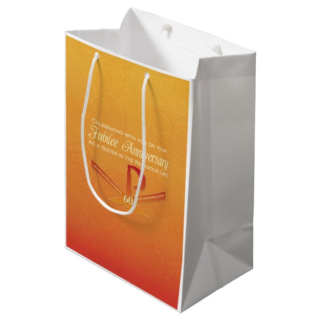 60th Jubilee Anniversary Nun Pax Cross, Orange Medium Gift Bag (Front Angled)
