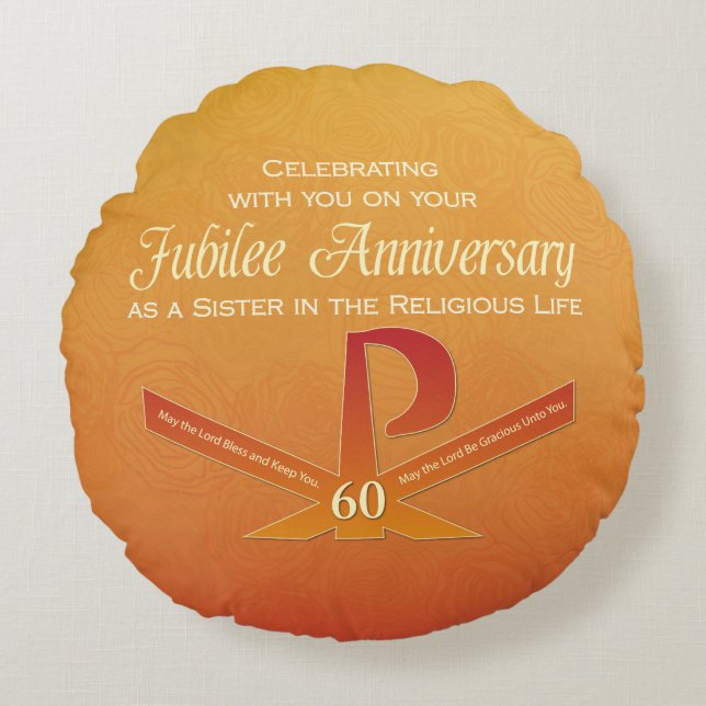 60th Jubilee Anniversary Nun Pax Cross, Orange Round Cushion (Front)