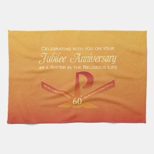60th Jubilee Anniversary Nun Pax Cross, Orange Tea Towel