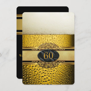 60th Mans Beer Black Gold Birthday Party Invitation