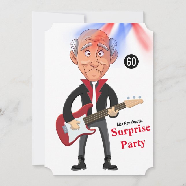 60th Mens 🎸🤣 Rockstar Birthday Guitar Funky Fun  Invitation (Front)
