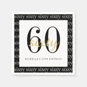 60th Milestone Birthday Party Black Gold White Napkin