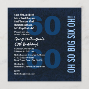 60th Modern Birthday Blue White Red SIX OH A01 Invitation