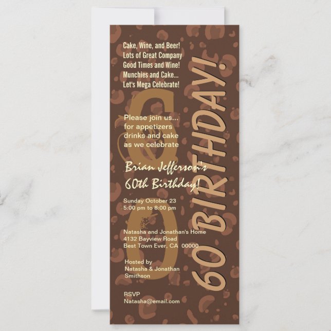 60th Modern Birthday Chocolate Coffee Camo Tall Invitation (Front)