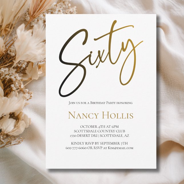 60th Modern Elegant Script Birthday Party Invitation (Creator Uploaded)