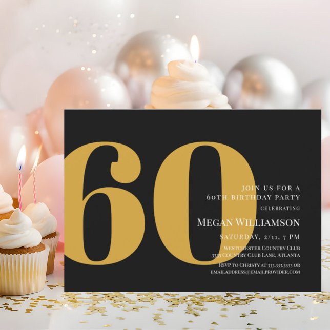 60th Modern Gold and Black Script Birthday Invitation (Creator Uploaded)