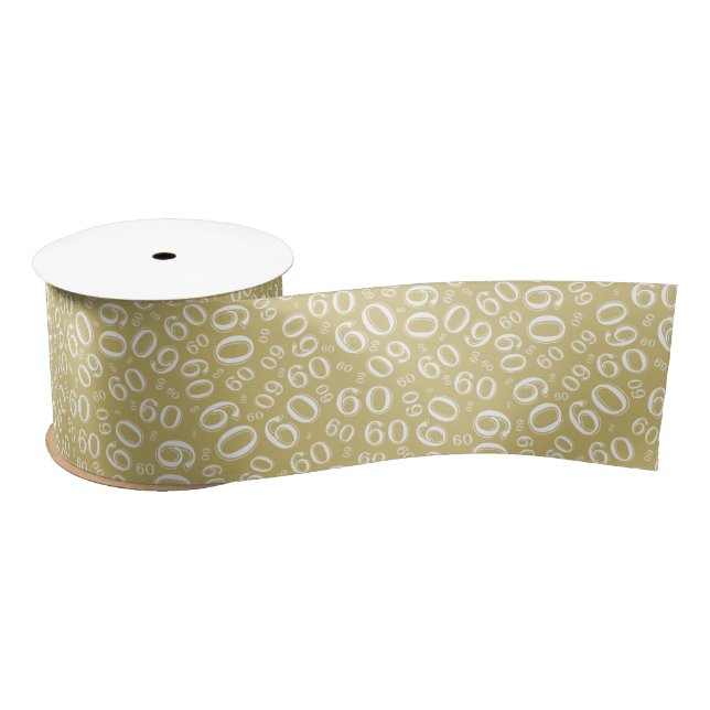 60th Modern Random Number Pattern Gold/White Satin Ribbon (Spool)