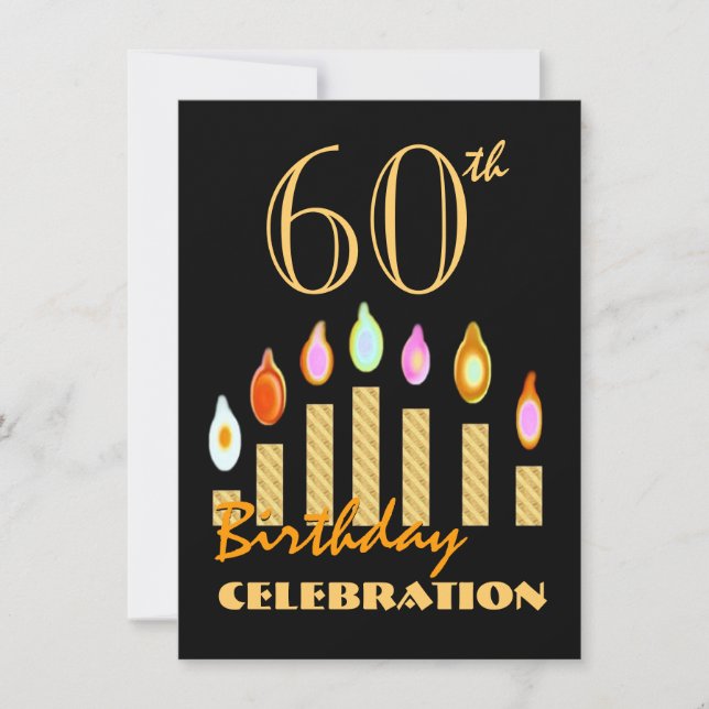 60th or Any Year Birthday Gold Candles Budget C07 Invitation (Front)