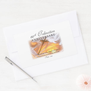 60th Ordination Anniversary, Cross Candle Rectangular Sticker