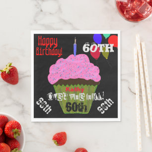 60th Over the Hill Personalised Pink Cupcake Napkin