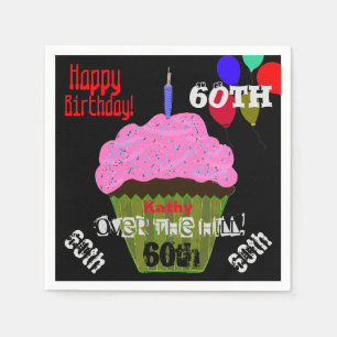60th Over the Hill Personalised Pink Cupcake Napkin