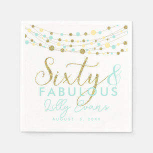 60th party paper napkin decoration, glitter teal