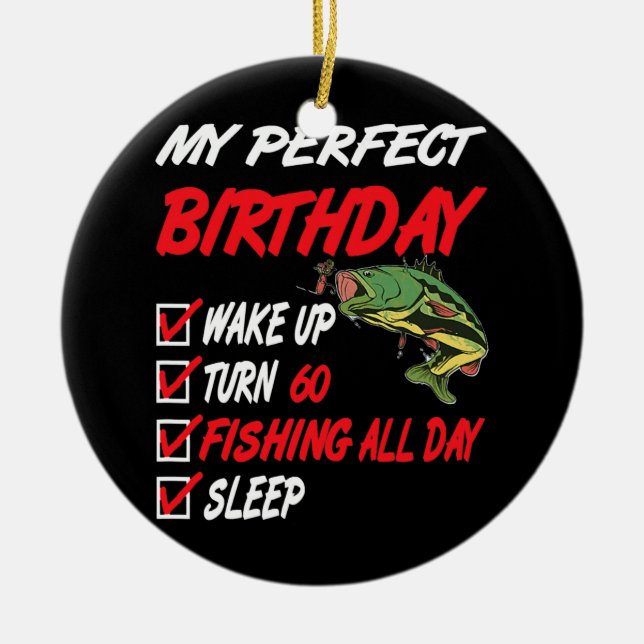 60th Perfect Birthday Fishing 60 Years Old Ceramic Tree Decoration (Front)