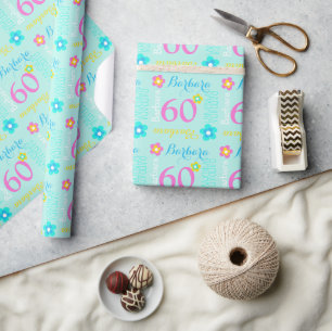 60th personalised name floral birthday wrap wrapping paper
