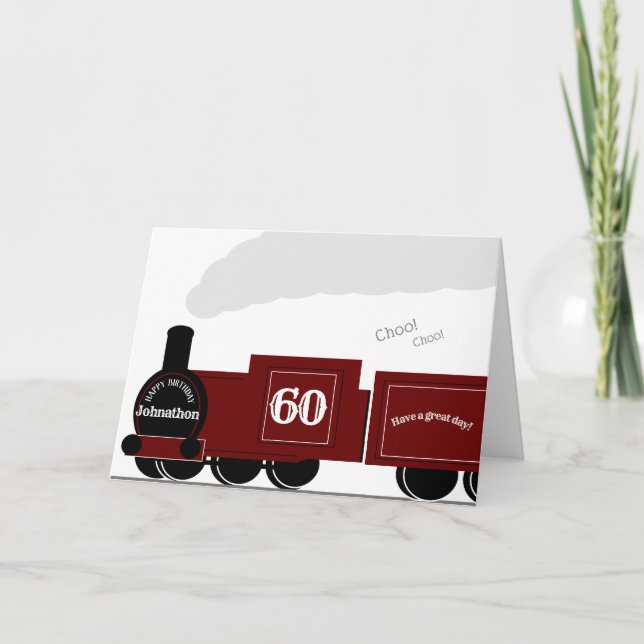 60th Personalised steam train birthday card (Front)