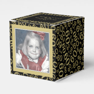 60th Photo Keepsake - Black/Gold  Number Pattern Favour Box