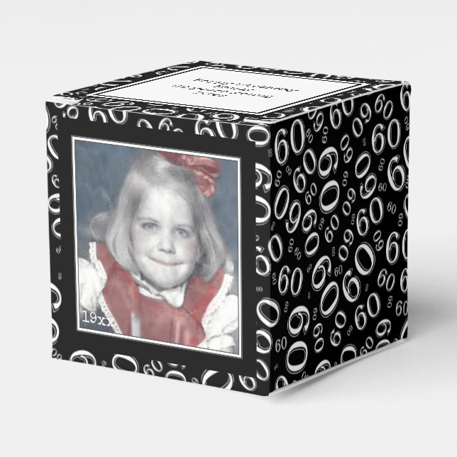 60th Photo Keepsake - Black/White  Number Pattern Favour Box (Front Side)