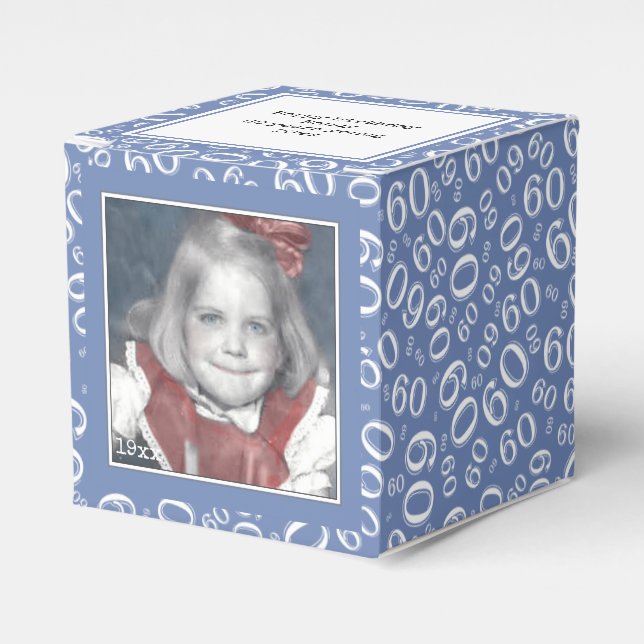 60th Photo Keepsake - Blue/White  Number Pattern Favour Box (Front Side)