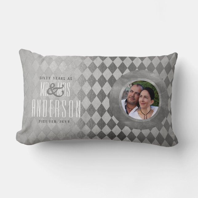 60th PHOTO Wedding Anniversary Diamond Jubilee Lumbar Cushion (Front)