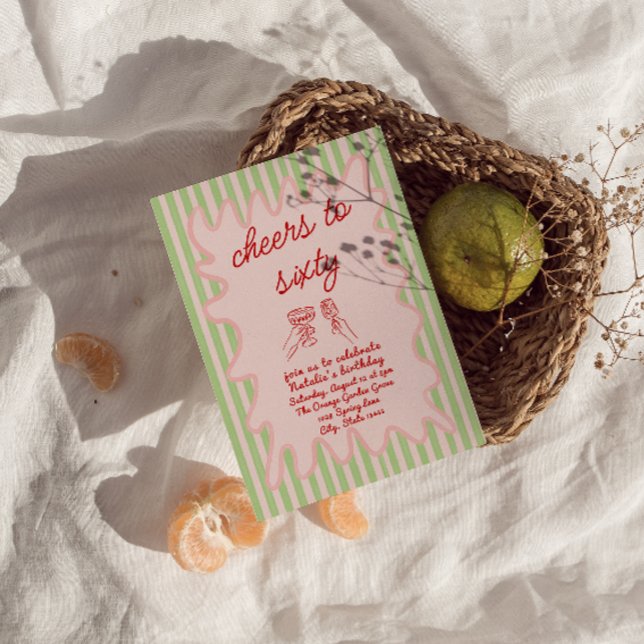 60th Pink Drawn Colourful Stripes Sixty Birthday  Invitation (Creator Uploaded)