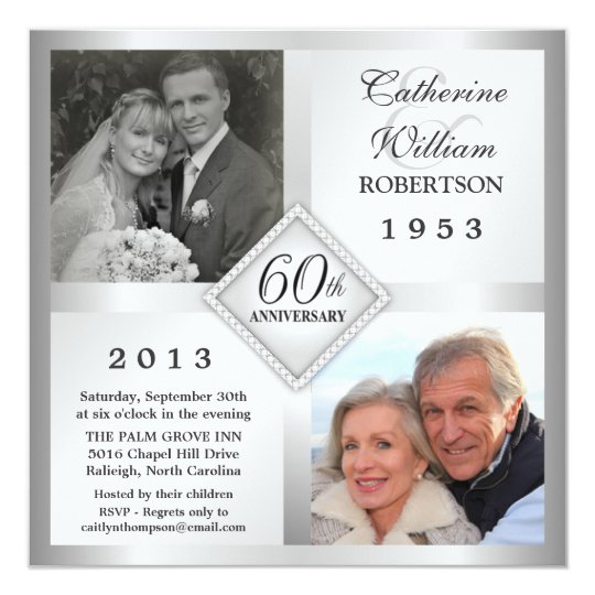 60th Silver Diamond Anniversary Photo Invitations Zazzle Co Uk