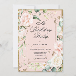60th Sixty Sixtieth 60 Birthday Pink Floral Invitation